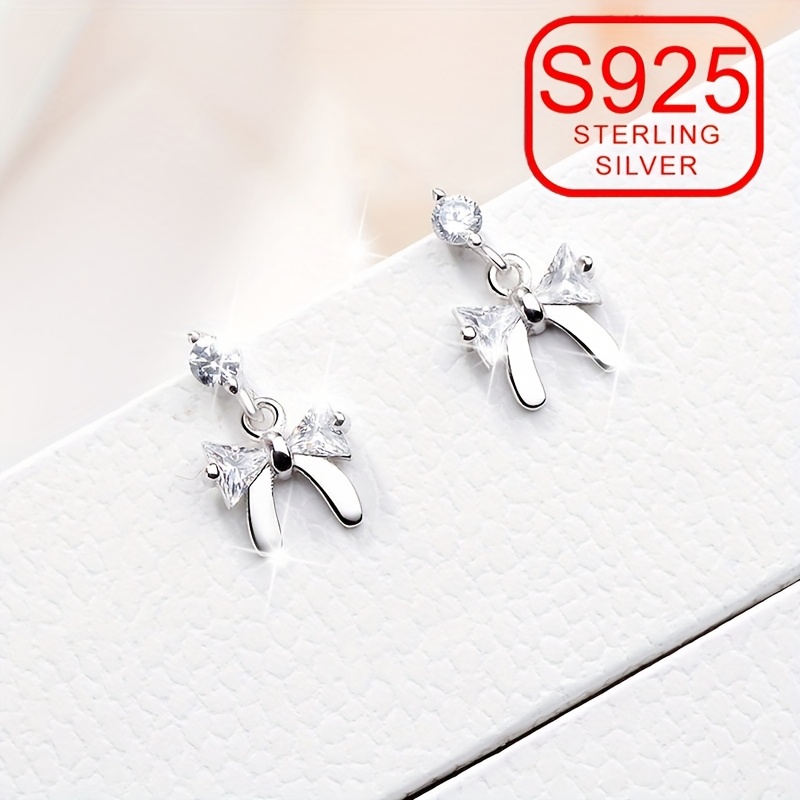 925 Silver Bow Earrings with Tassel Hypoallergenic